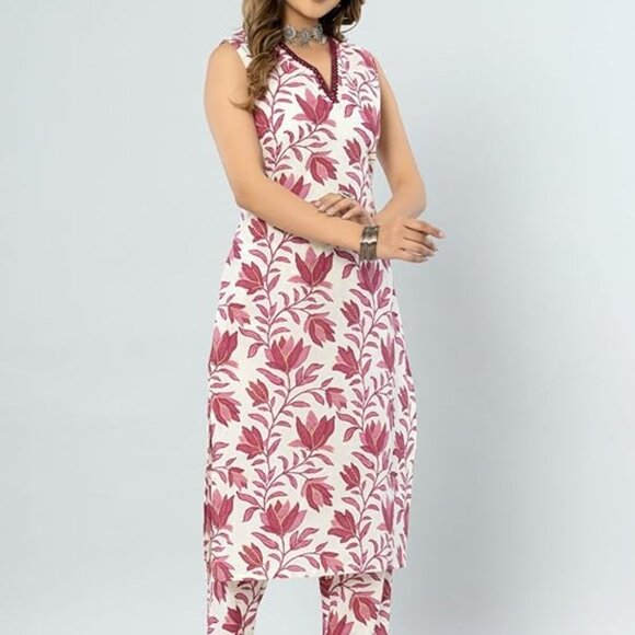 Women's Cotton Printed Straight Kurta With Pant Set - Picture 8 of 10
